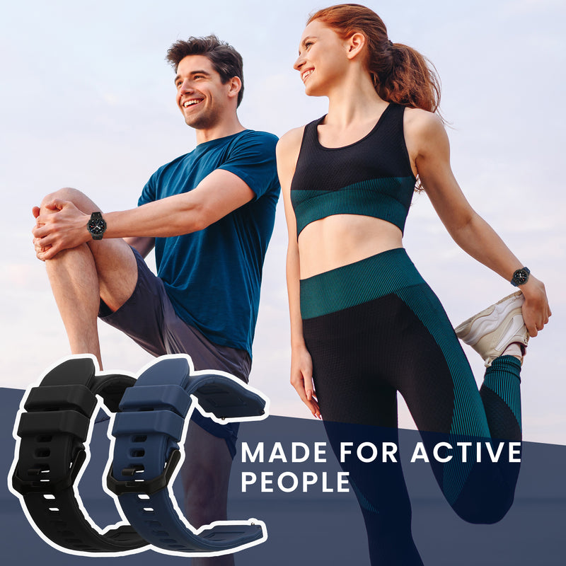 kwmobile 2x Uhrenarmband für Amazfit T-Rex3 Pro 44mm Armband - Fitnesstracker Band Set aus TPU Silikon - Ersatzarmband Smartwatch - Schwarz Dunkelblau Schwarz  [dsg01]