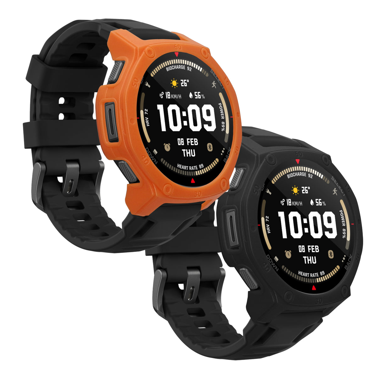 kwmobile 2x Hülle kompatibel mit Amazfit T-Rex3 Pro 44mm - Fitnesstracker Case Set Schwarz Orange - ohne Tracker Schwarz  [dsg01]