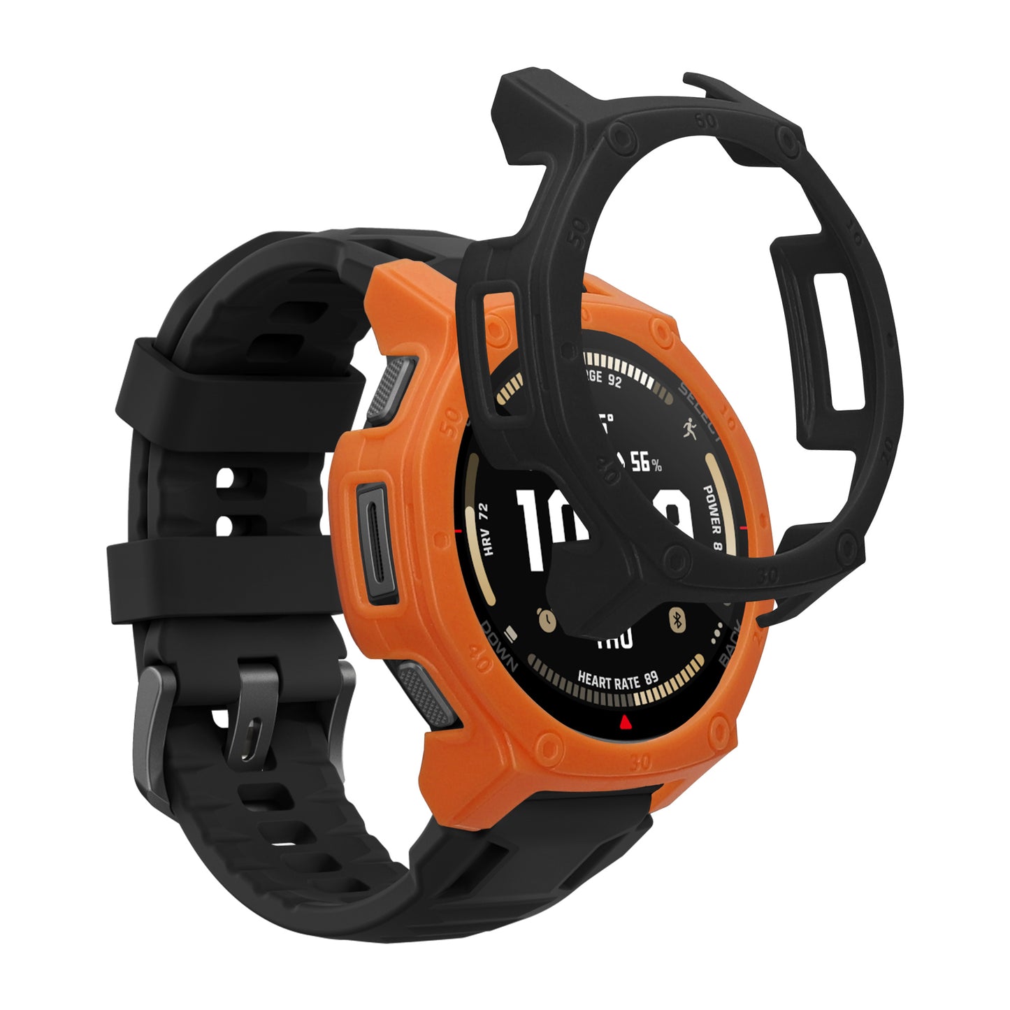 kwmobile 2x Hülle kompatibel mit Amazfit T-Rex3 Pro 44mm - Fitnesstracker Case Set Schwarz Orange - ohne Tracker Schwarz  [dsg01]