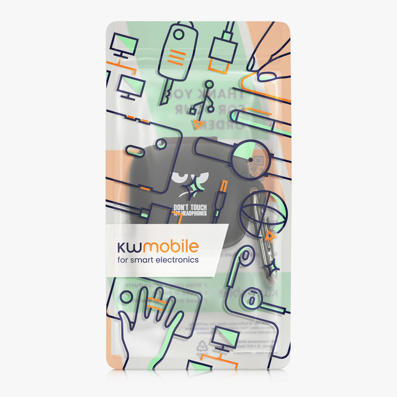 kwmobile Design Schutzhülle für Anker Soundcore P30i Hülle - TPU Silikon Case für Kopfhörer Ladecase - stoßfestes Cover mit Karabiner - Weiß Schwarz Schwarz Weiß  [dsg01]