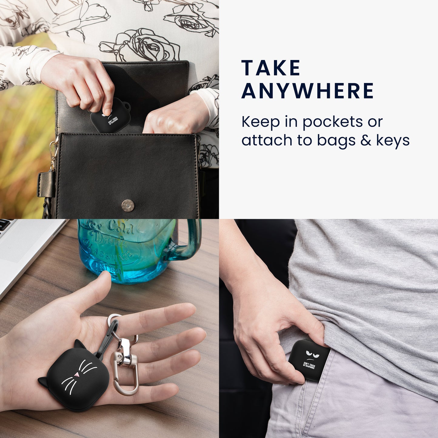 kwmobile Design Schutzhülle für Anker Soundcore P30i Hülle - TPU Silikon Case für Kopfhörer Ladecase - stoßfestes Cover mit Karabiner - Weiß Schwarz Schwarz Weiß  [dsg01]