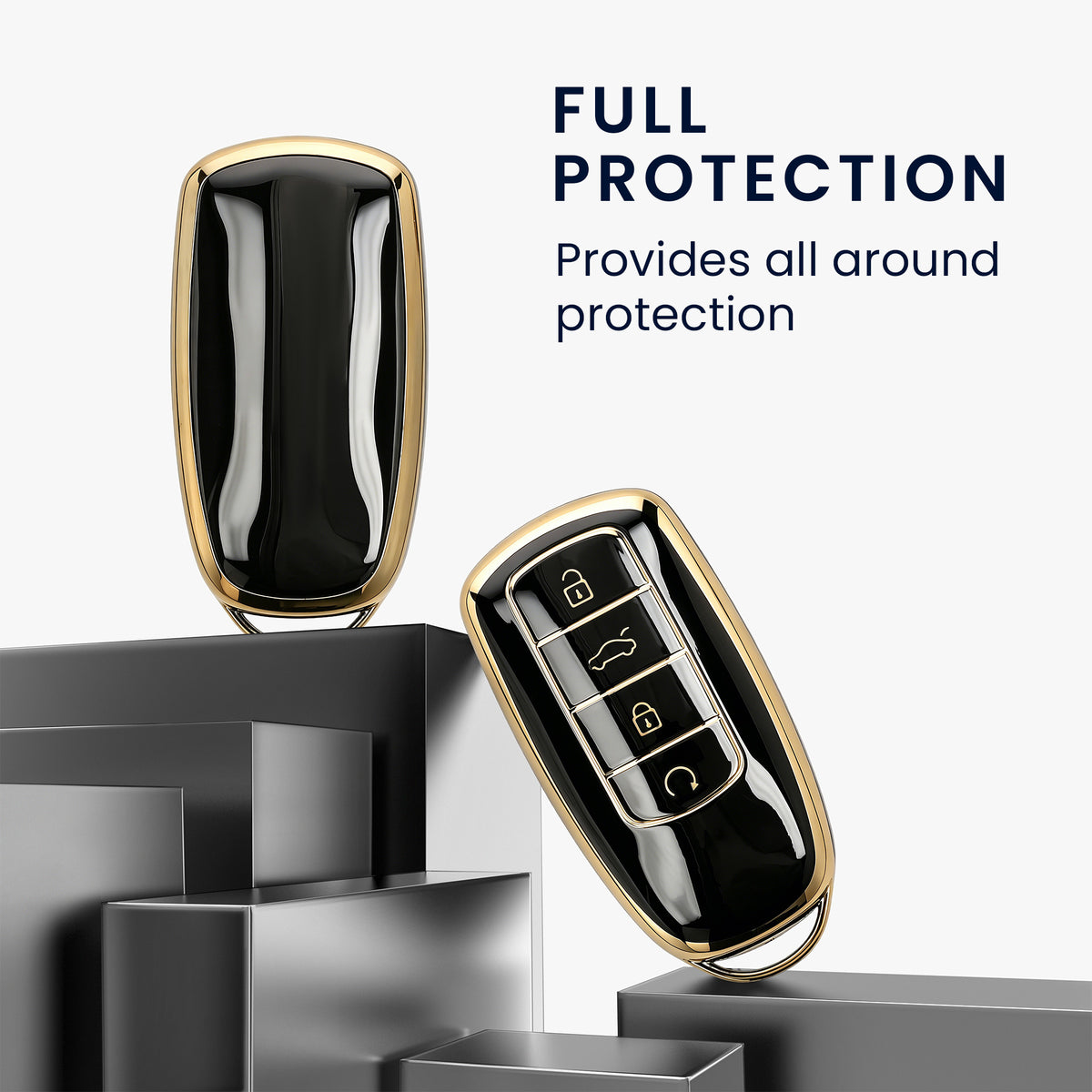 kwmobile Autoschlüssel Hülle kompatibel mit Chery Omoda C5 / Jaecoo 7 / Tiggo 7 Pro 8 Pro / Arrizo 5 - Schlüsselhülle Silikon Cover - Schwarz Gold Schwarz
