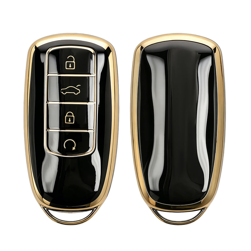 kwmobile Autoschlüssel Hülle kompatibel mit Chery Omoda C5 / Jaecoo 7 / Tiggo 7 Pro 8 Pro / Arrizo 5 - Schlüsselhülle Silikon Cover - Schwarz Gold Schwarz