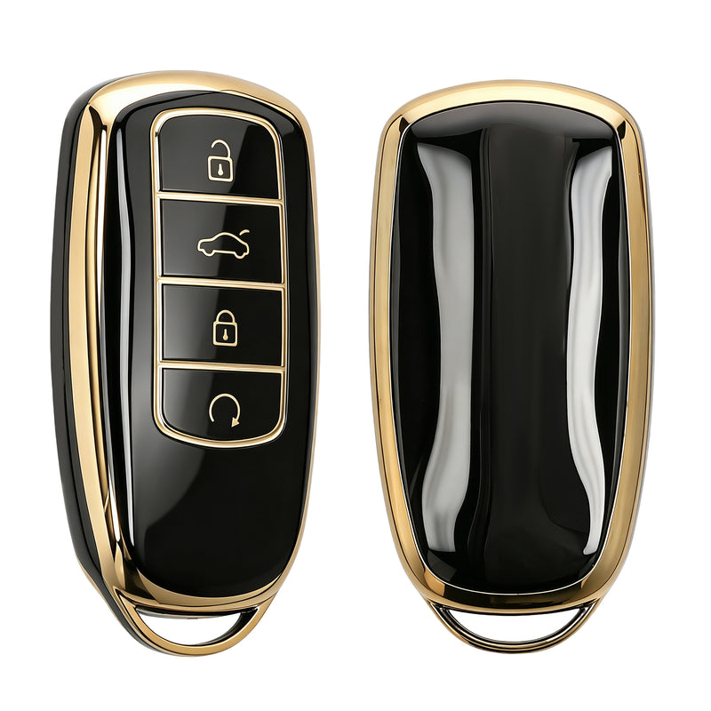 kwmobile Autoschlüssel Hülle kompatibel mit Chery Omoda C5 / Jaecoo 7 / Tiggo 7 Pro 8 Pro / Arrizo 5 - Schlüsselhülle Silikon Cover - Schwarz Gold Schwarz