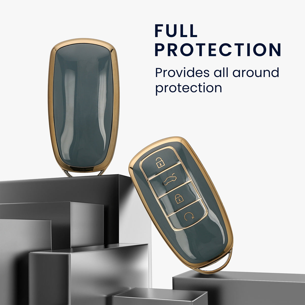kwmobile Autoschlüssel Hülle kompatibel mit Chery Omoda C5 / Jaecoo 7 / Tiggo 7 Pro 8 Pro / Arrizo 5 - Schlüsselhülle Silikon Cover - Blau Gold Blau