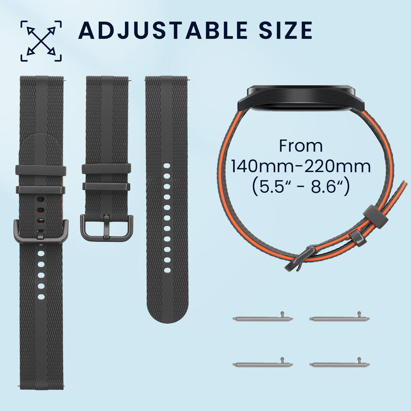 kwmobile Silikon Uhrenarmband für OnePlus Watch 3 / 2 / 2R / Oppo Watch X2 Armband - Ersatzarmband für Fitnesstracker - Wechselarmband Smartwatch - Schwarz Orange Schwarz