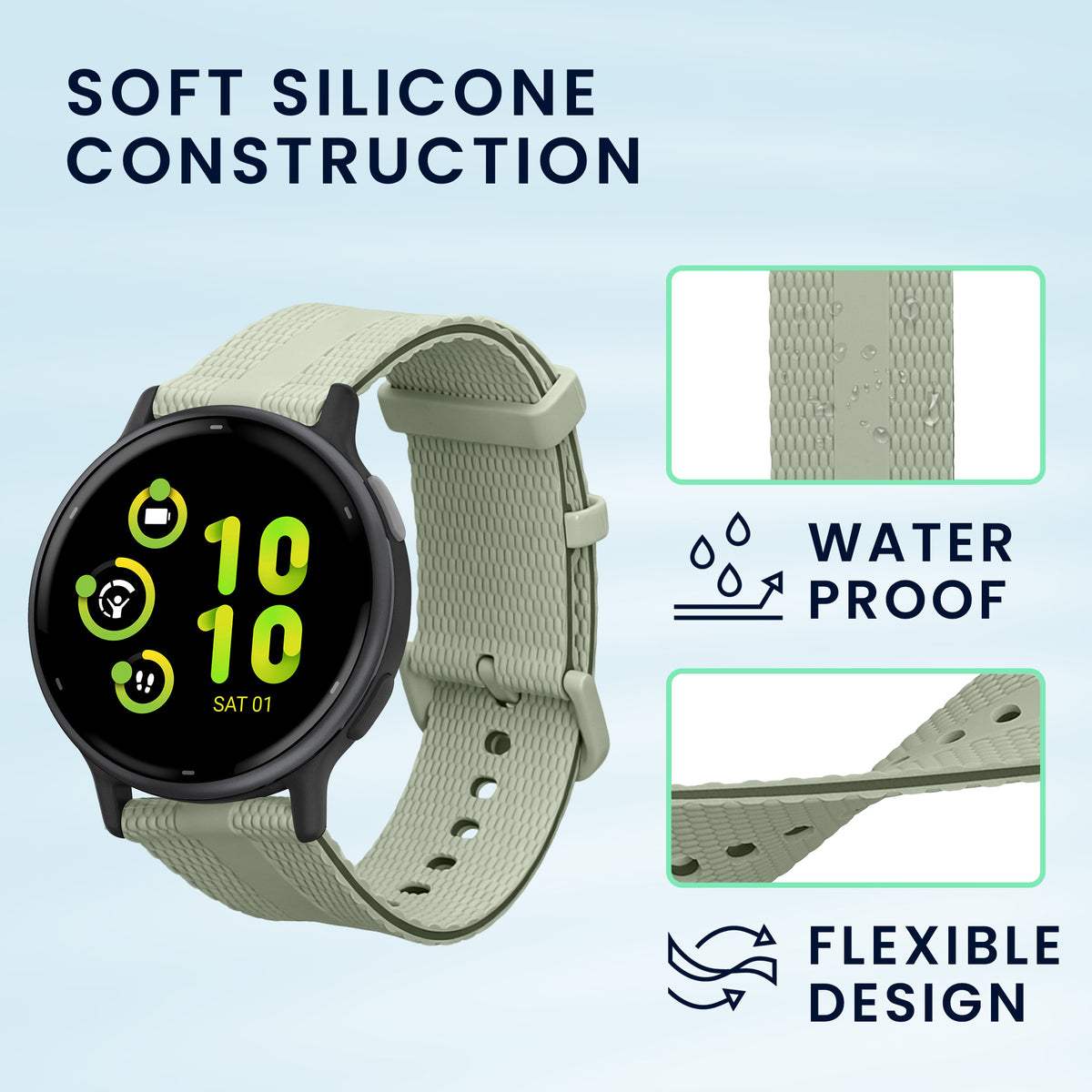 kwmobile Silikon Uhrenarmband für Garmin Venu Sq 2 Music / Sq 2 / Vivoactive 6 / Vivoactive 5 Armband - Ersatzarmband für Fitnesstracker - Wechselarmband Smartwatch - Pastellgrün Pastellgrün