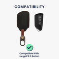 kwmobile Leder Autoschlüssel Hülle kompatibel mit VW Golf 8 3-Tasten Autoschlüssel Schlüsselhülle - Schlüssel Tasche Schwarz Schwarz
