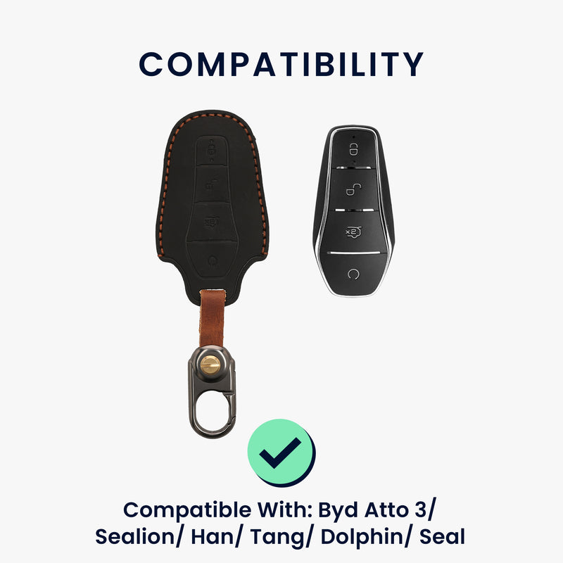 kwmobile Leder Autoschlüssel Hülle kompatibel mit BYD Atto 3 / Sealion / Han / Tang / Dolphin / Seal Schlüsselhülle - Schlüssel Tasche Schwarz Schwarz
