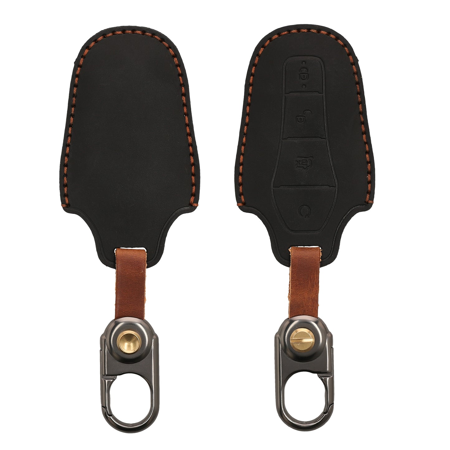 kwmobile Leder Autoschlüssel Hülle kompatibel mit BYD Atto 3 / Sealion / Han / Tang / Dolphin / Seal Schlüsselhülle - Schlüssel Tasche Schwarz Schwarz