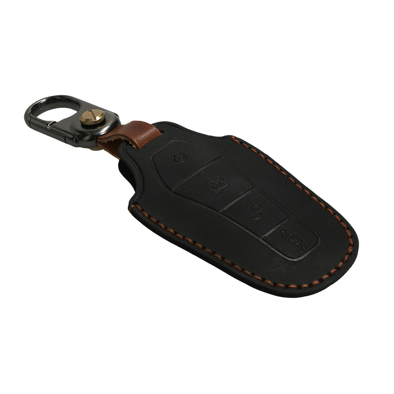 kwmobile Leder Autoschlüssel Hülle kompatibel mit BYD Atto 3 / Sealion / Han / Tang / Dolphin / Seal Schlüsselhülle - Schlüssel Tasche Schwarz Schwarz