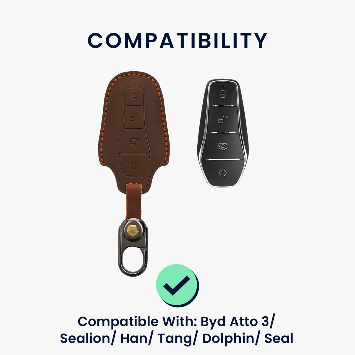 kwmobile Leder Autoschlüssel Hülle kompatibel mit BYD Atto 3 / Sealion / Han / Tang / Dolphin / Seal Schlüsselhülle - Schlüssel Tasche Braun Braun