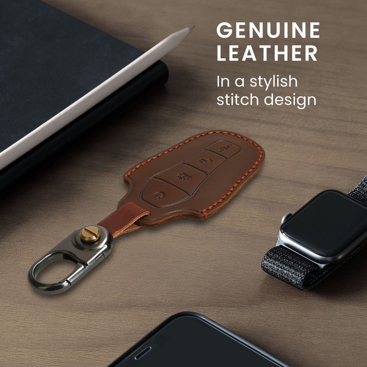 kwmobile Leder Autoschlüssel Hülle kompatibel mit BYD Atto 3 / Sealion / Han / Tang / Dolphin / Seal Schlüsselhülle - Schlüssel Tasche Braun Braun