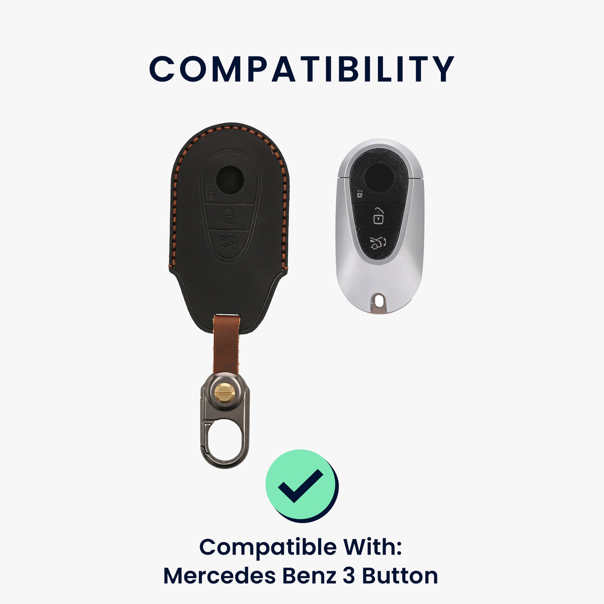 kwmobile Leder Autoschlüssel Hülle kompatibel mit Mercedes Benz 3-Tasten Smart Autoschlüssel Schlüsselhülle - Schlüssel Tasche Schwarz Schwarz