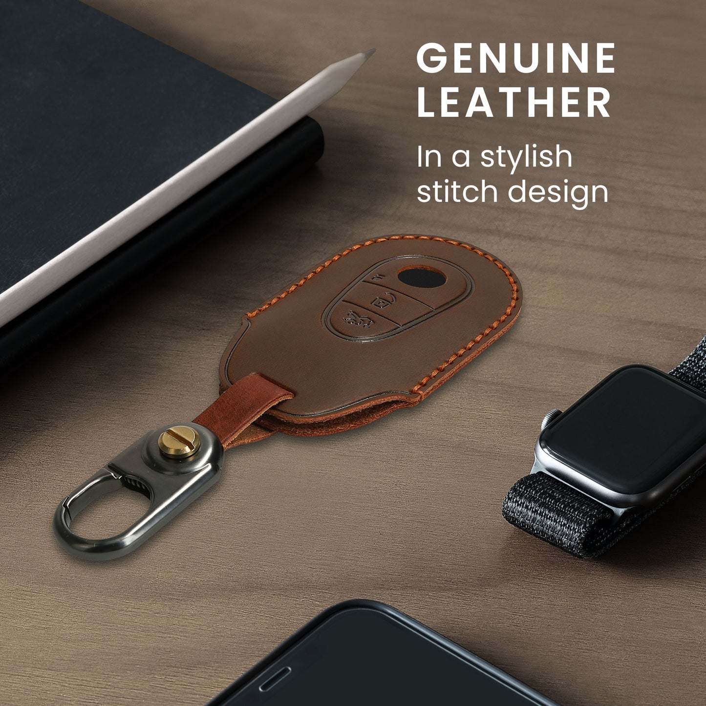 kwmobile Leder Autoschlüssel Hülle kompatibel mit Mercedes Benz 3-Tasten Smart Autoschlüssel Schlüsselhülle - Schlüssel Tasche Braun Braun