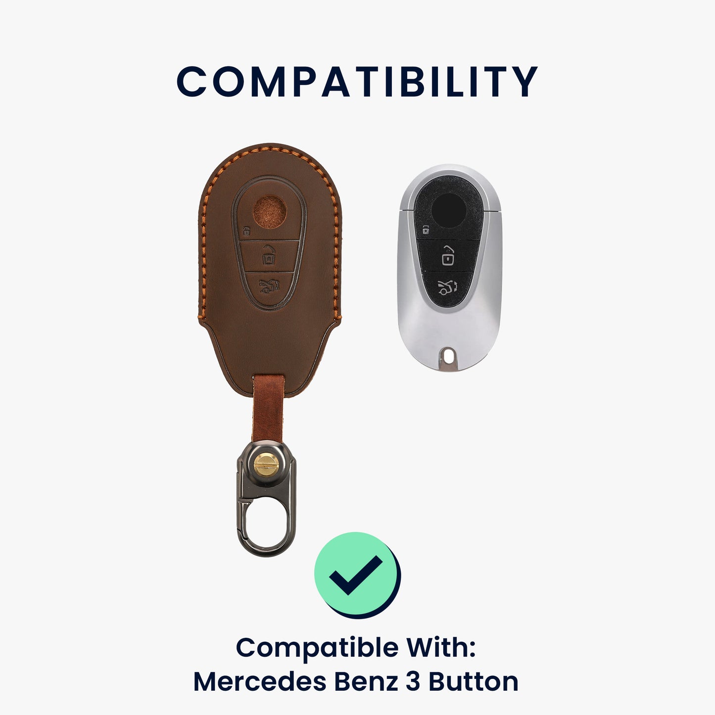 kwmobile Leder Autoschlüssel Hülle kompatibel mit Mercedes Benz 3-Tasten Smart Autoschlüssel Schlüsselhülle - Schlüssel Tasche Braun Braun