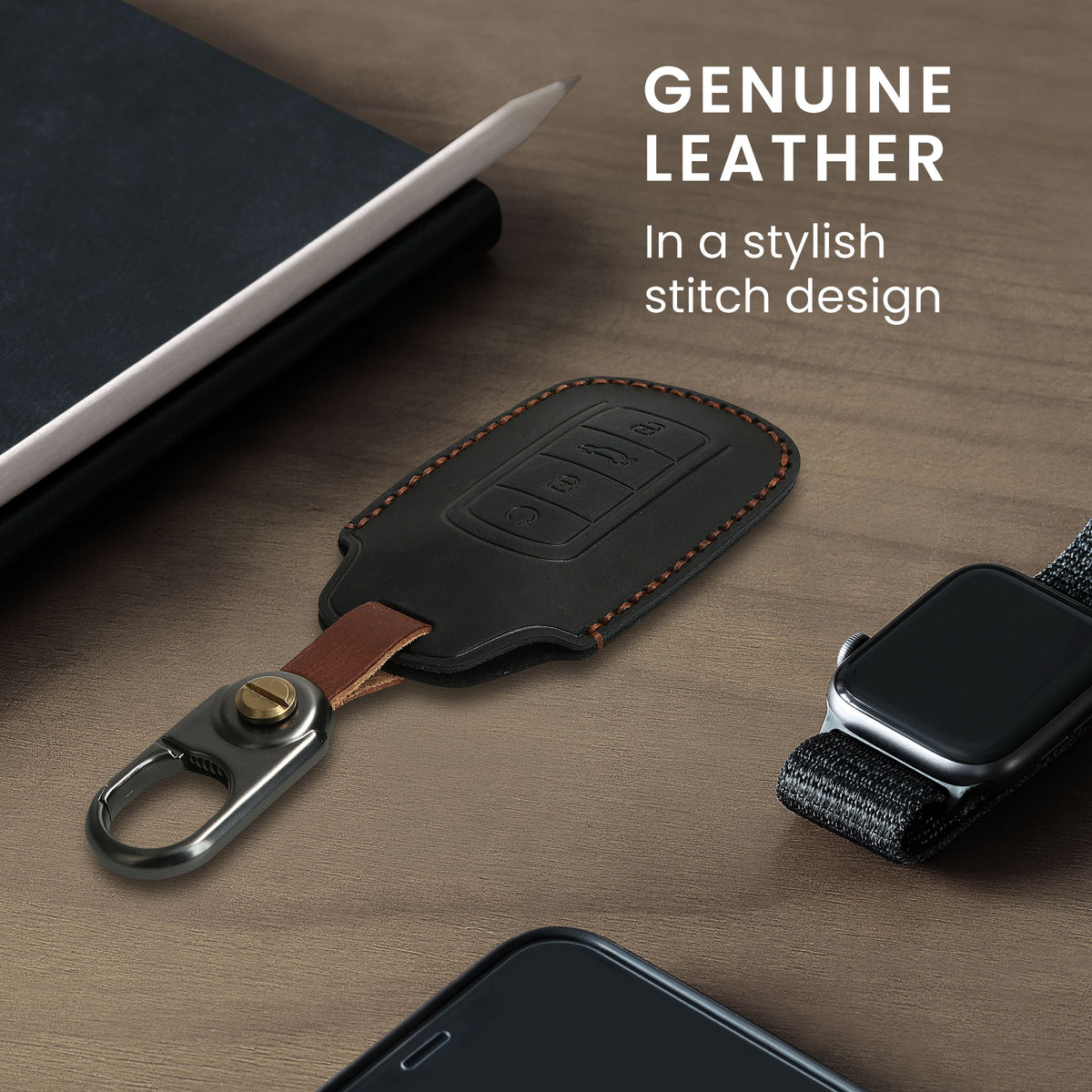 kwmobile Leder Autoschlüssel Hülle kompatibel mit Chery Omoda C5 / Jaecoo 7 / Tiggo 7 Pro 8 Pro / Arrizo 5 Schlüsselhülle - Schlüssel Tasche Schwarz Schwarz