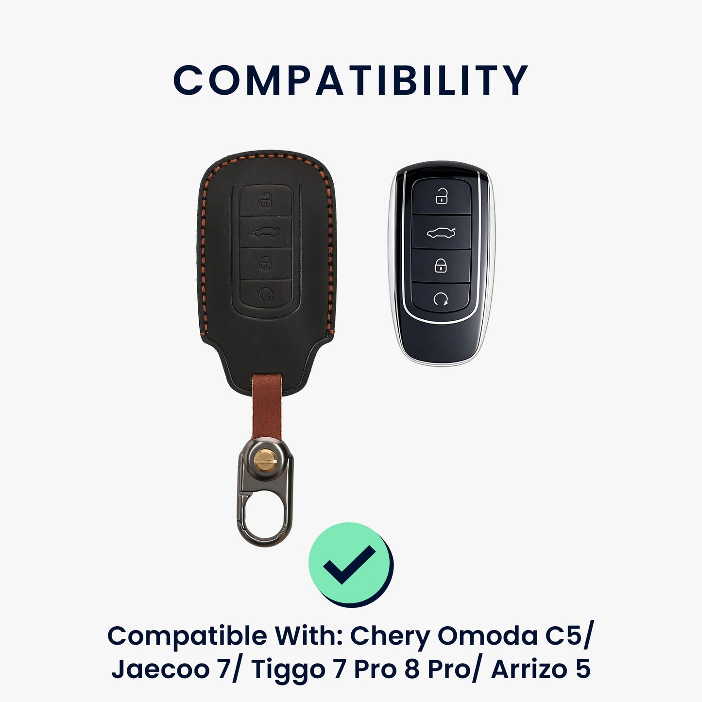 kwmobile Leder Autoschlüssel Hülle kompatibel mit Chery Omoda C5 / Jaecoo 7 / Tiggo 7 Pro 8 Pro / Arrizo 5 Schlüsselhülle - Schlüssel Tasche Schwarz Schwarz