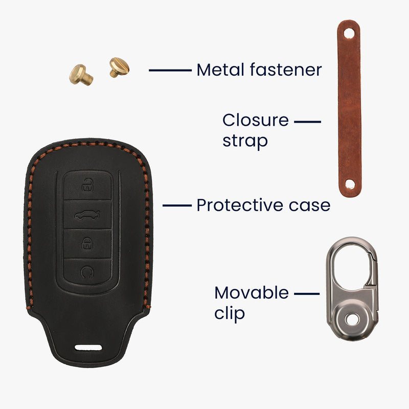 kwmobile Leder Autoschlüssel Hülle kompatibel mit Chery Omoda C5 / Jaecoo 7 / Tiggo 7 Pro 8 Pro / Arrizo 5 Schlüsselhülle - Schlüssel Tasche Schwarz Schwarz