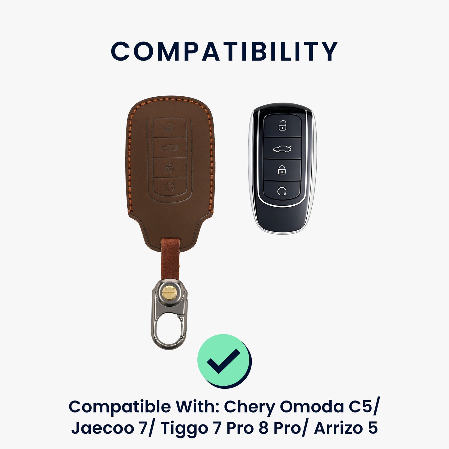 kwmobile Leder Autoschlüssel Hülle kompatibel mit Chery Omoda C5 / Jaecoo 7 / Tiggo 7 Pro 8 Pro / Arrizo 5 Schlüsselhülle - Schlüssel Tasche Braun Braun