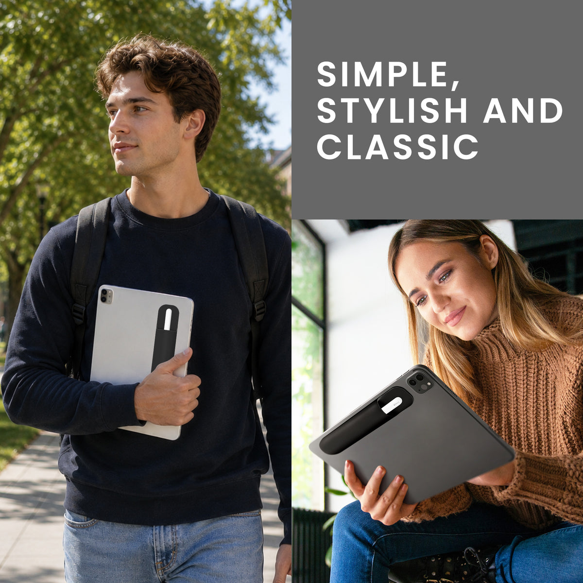 kwmobile Tablet Stifthalter für Apple Pencil Pro / Pencil 1&2 / S Pen / Stylus Hülle - selbstklebende Pencil Halterung aus Silikon - Stylus Cover in Schwarz Schwarz