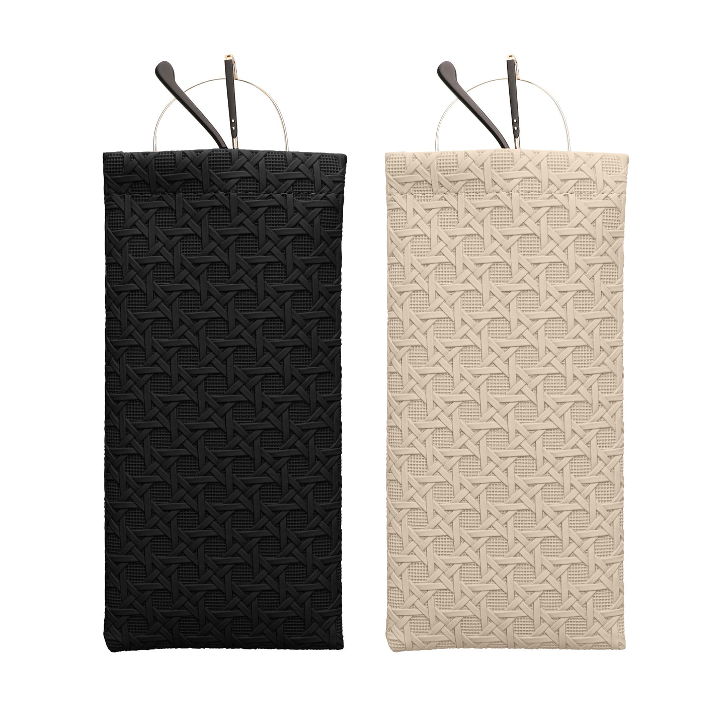 kwmobile 2x Brillenetui weich aus PU-Leder - Sonnenbrillen Etui Set - Brillentasche für Sonnenbrille und Lesebrille - weiche Brillenhülle mit Druckverschluss - Schwarz Beige Schwarz