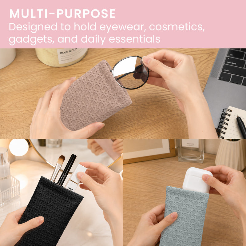 kwmobile 2x Brillenetui weich aus PU-Leder - Sonnenbrillen Etui Set - Brillentasche für Sonnenbrille und Lesebrille - weiche Brillenhülle mit Druckverschluss - Schwarz Beige Schwarz