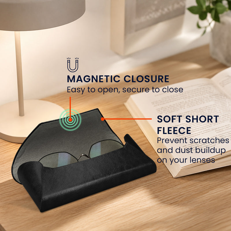 kwmobile Brillenetui Hardcase aus PU Leder - Brillenhülle mit weichem Innenfutter und Magnetverschluss - Brillen Etui für Damen und Herren - Glasses Case - Schwarz Schwarz