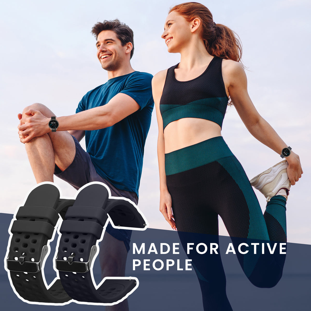 kwmobile 2x Uhrenarmband für Amazfit Cheetah 2 Pro Armband - Fitnesstracker Band Set aus TPU Silikon - Ersatzarmband Smartwatch - Schwarz Dunkelblau Schwarz  [dsg01]