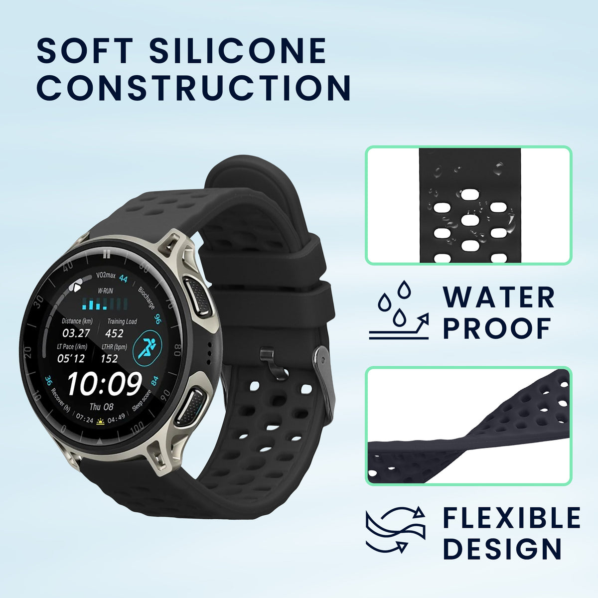 kwmobile 2x Uhrenarmband für Amazfit Cheetah 2 Pro Armband - Fitnesstracker Band Set aus TPU Silikon - Ersatzarmband Smartwatch - Schwarz Dunkelblau Schwarz  [dsg01]