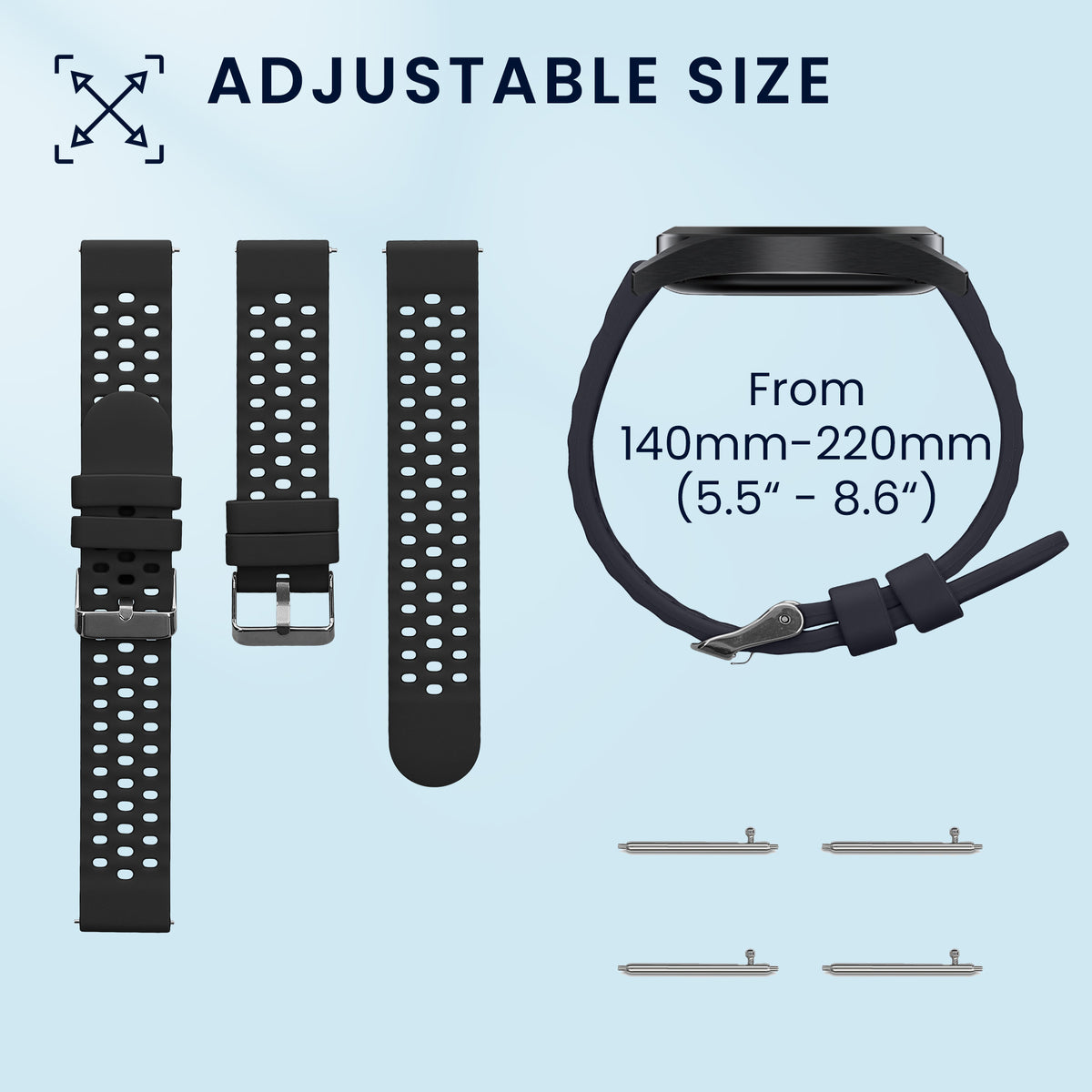 kwmobile 2x Uhrenarmband für Amazfit Cheetah 2 Pro Armband - Fitnesstracker Band Set aus TPU Silikon - Ersatzarmband Smartwatch - Schwarz Dunkelblau Schwarz  [dsg01]