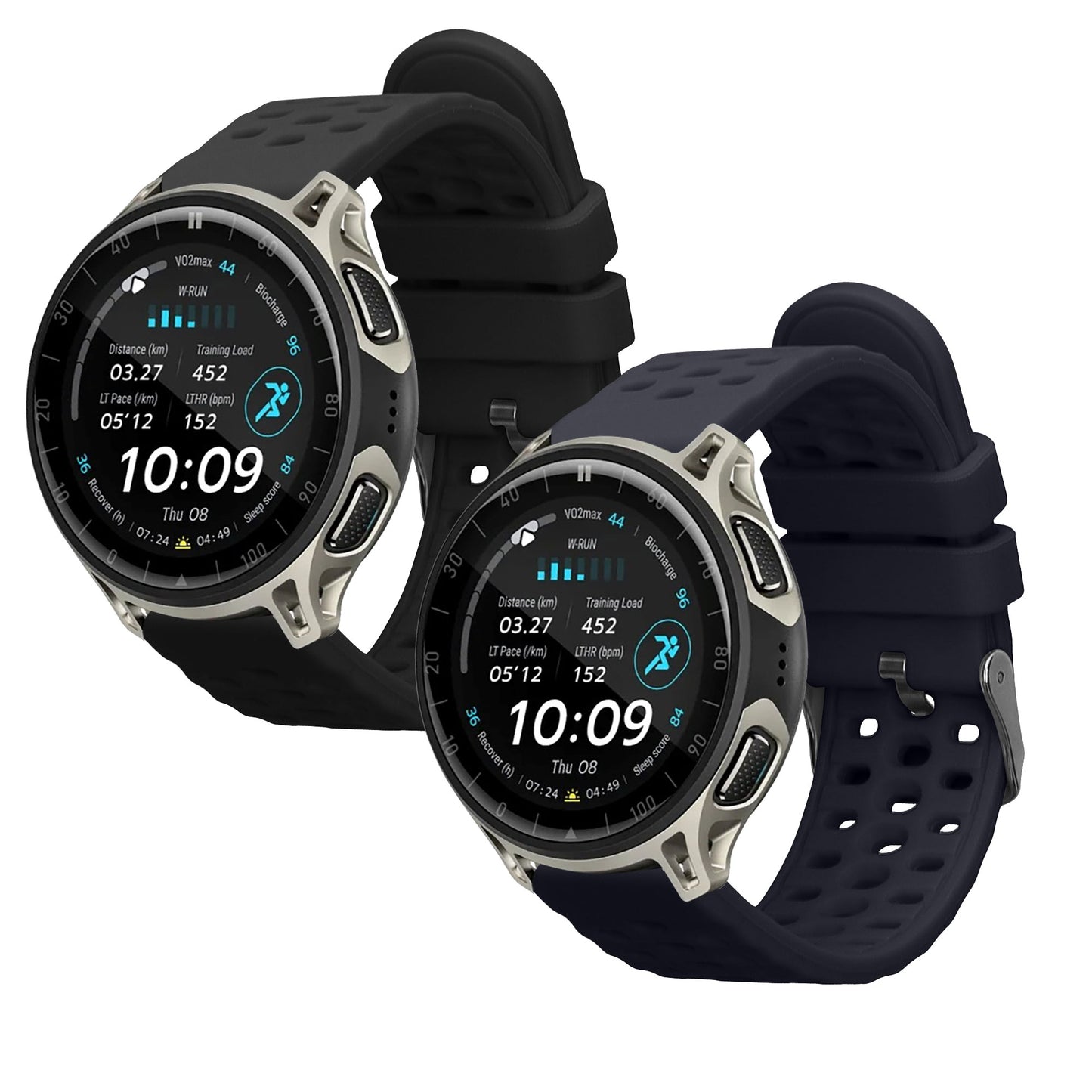 kwmobile 2x Uhrenarmband für Amazfit Cheetah 2 Pro Armband - Fitnesstracker Band Set aus TPU Silikon - Ersatzarmband Smartwatch - Schwarz Dunkelblau Schwarz  [dsg01]