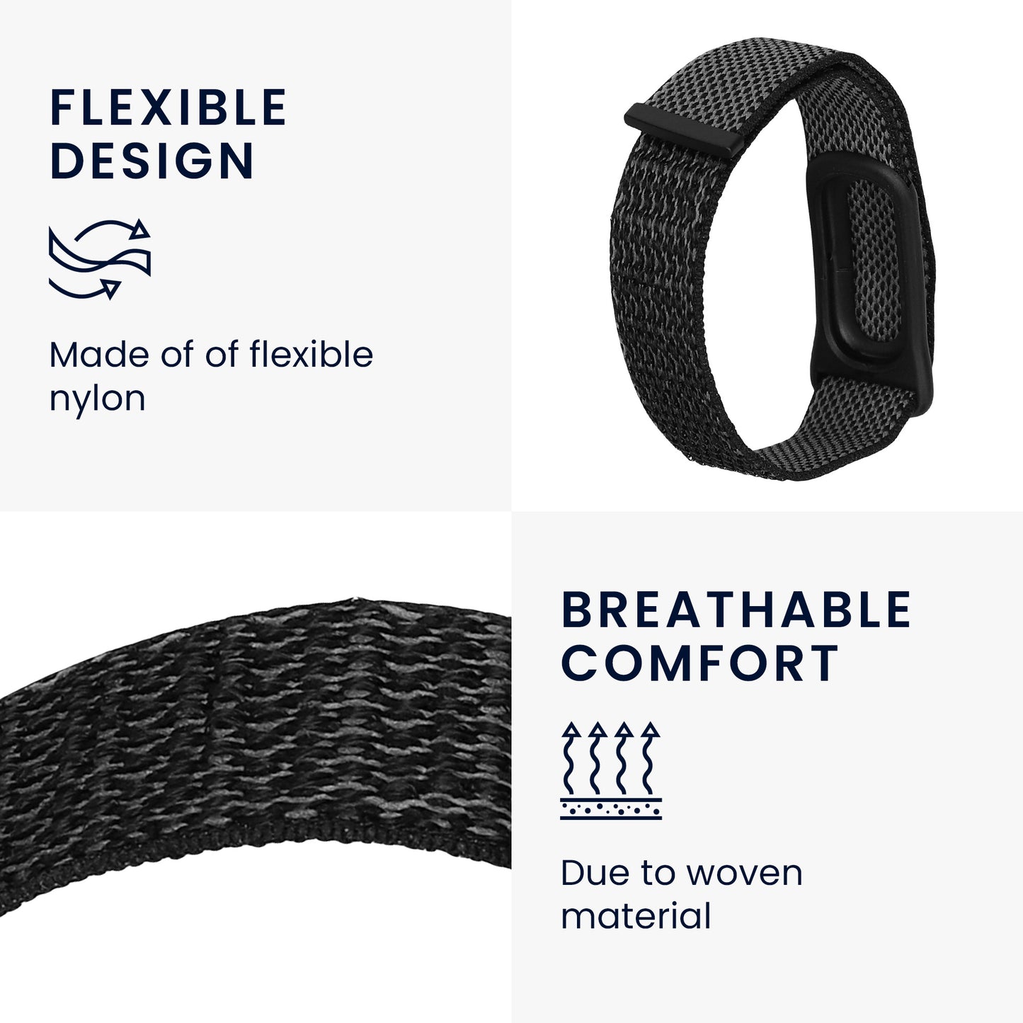 kwmobile Armband kompatibel mit Google Fitbit Air - Nylon Fitnesstracker Sportarmband Band in Schwarz - Innenmaße von Schwarz