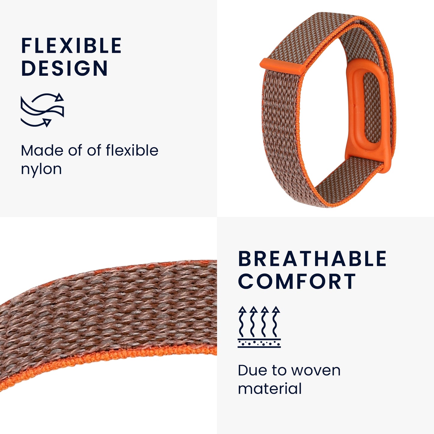 kwmobile Armband kompatibel mit Google Fitbit Air - Nylon Fitnesstracker Sportarmband Band in Braun Orange - Innenmaße von Braun
