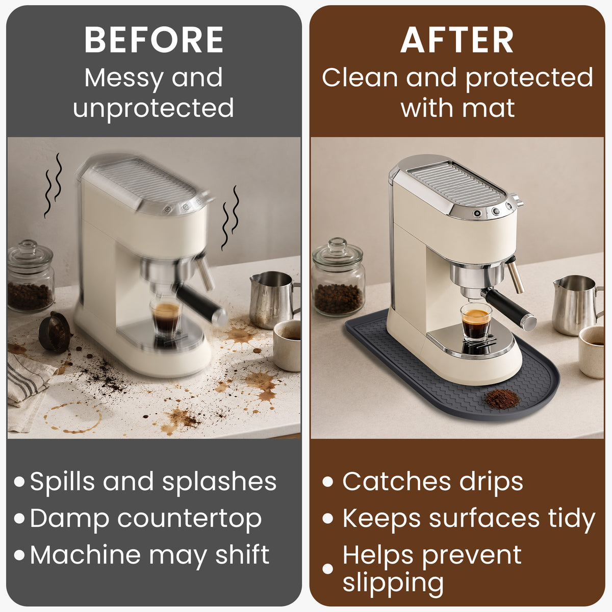 kwmobile Silikon Kaffeematte für Nespresso Krups Essenza Mini/DeLonghi/Ninja/Gevi/Keurig – Silikon-Unterlage für Kaffeemaschine und Siebträger – Barista Matte – Grau Grau