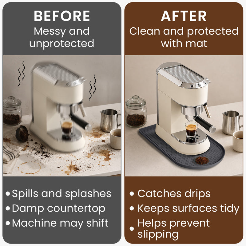 kwmobile Silikon Kaffeematte für Nespresso Krups Essenza Mini/DeLonghi/Ninja/Gevi/Keurig – Silikon-Unterlage für Kaffeemaschine und Siebträger – Barista Matte – Grau Grau