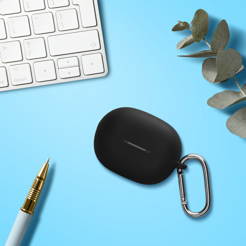 kwmobile Schutzhülle für Shokz OpenDots Air E210 Hülle - TPU Silikon Case für Kopfhörer Ladecase - stoßfestes Cover mit Karabiner - Schwarz Schwarz