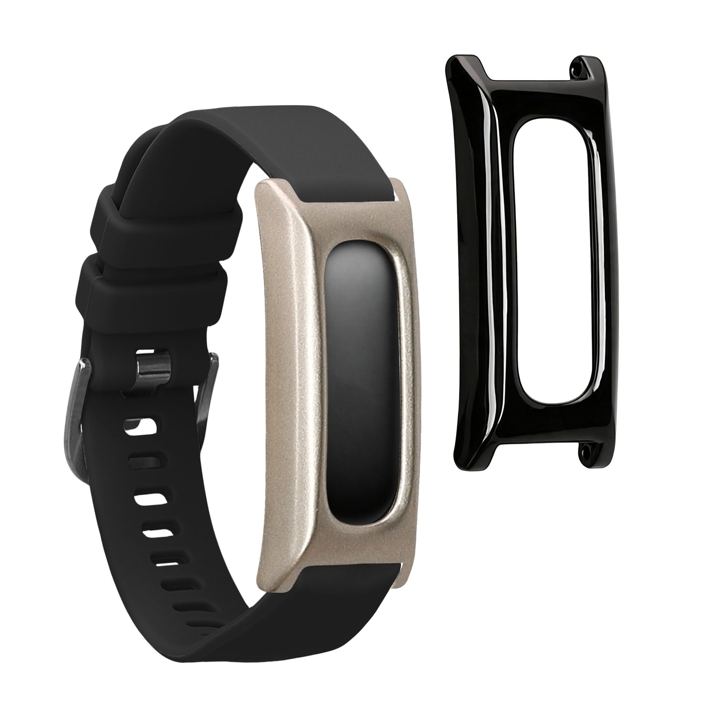 kwmobile 2x Hülle kompatibel mit Google Fitbit Air - Fitnesstracker Case Set Schwarz Silber - ohne Tracker Schwarz
