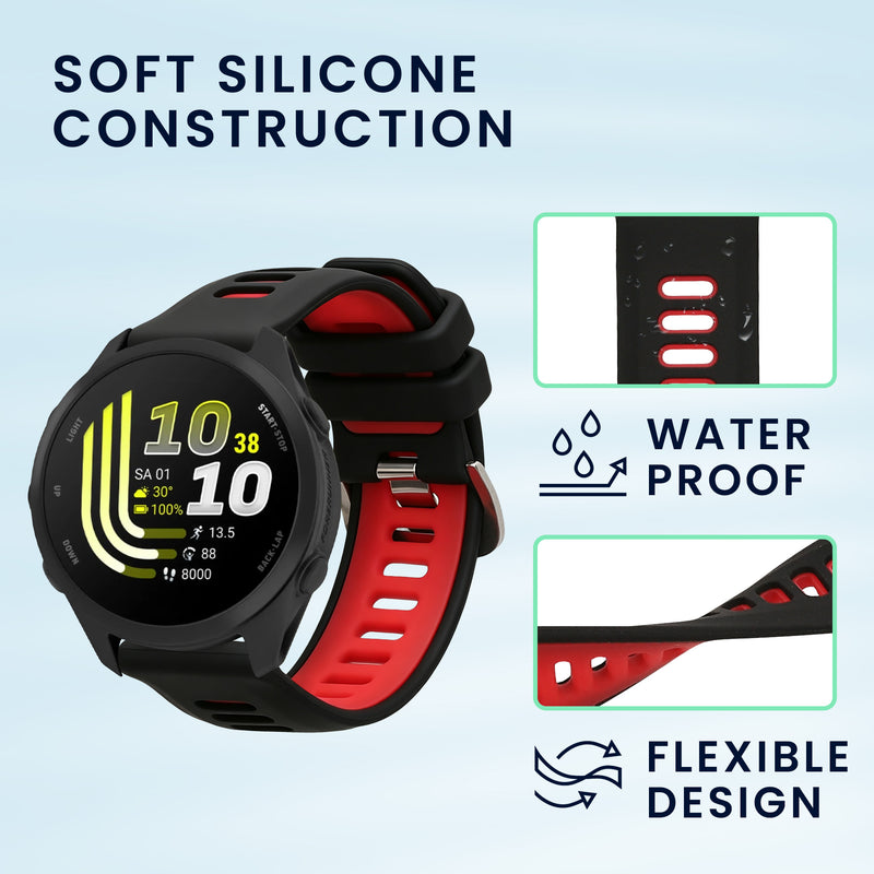 kwmobile Silikon Uhrenarmband für Garmin Forerunner 170 / Forerunner 70 Armband - Ersatzarmband für Fitnesstracker - Wechselarmband Smartwatch - Schwarz Rot Schwarz