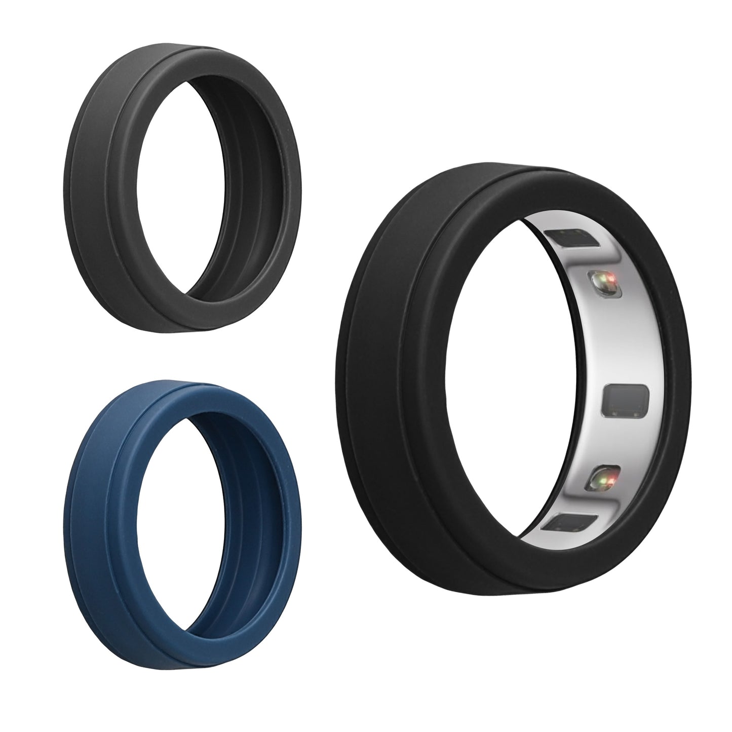 kwmobile 3x Smart Ring Protector kompatibel mit Oura Ring 5 - 10 11 12 13 Hülle - Weiches Silikon Case - Schutzhülle in Schwarz Dunkelgrau Dunkelblau Schwarz