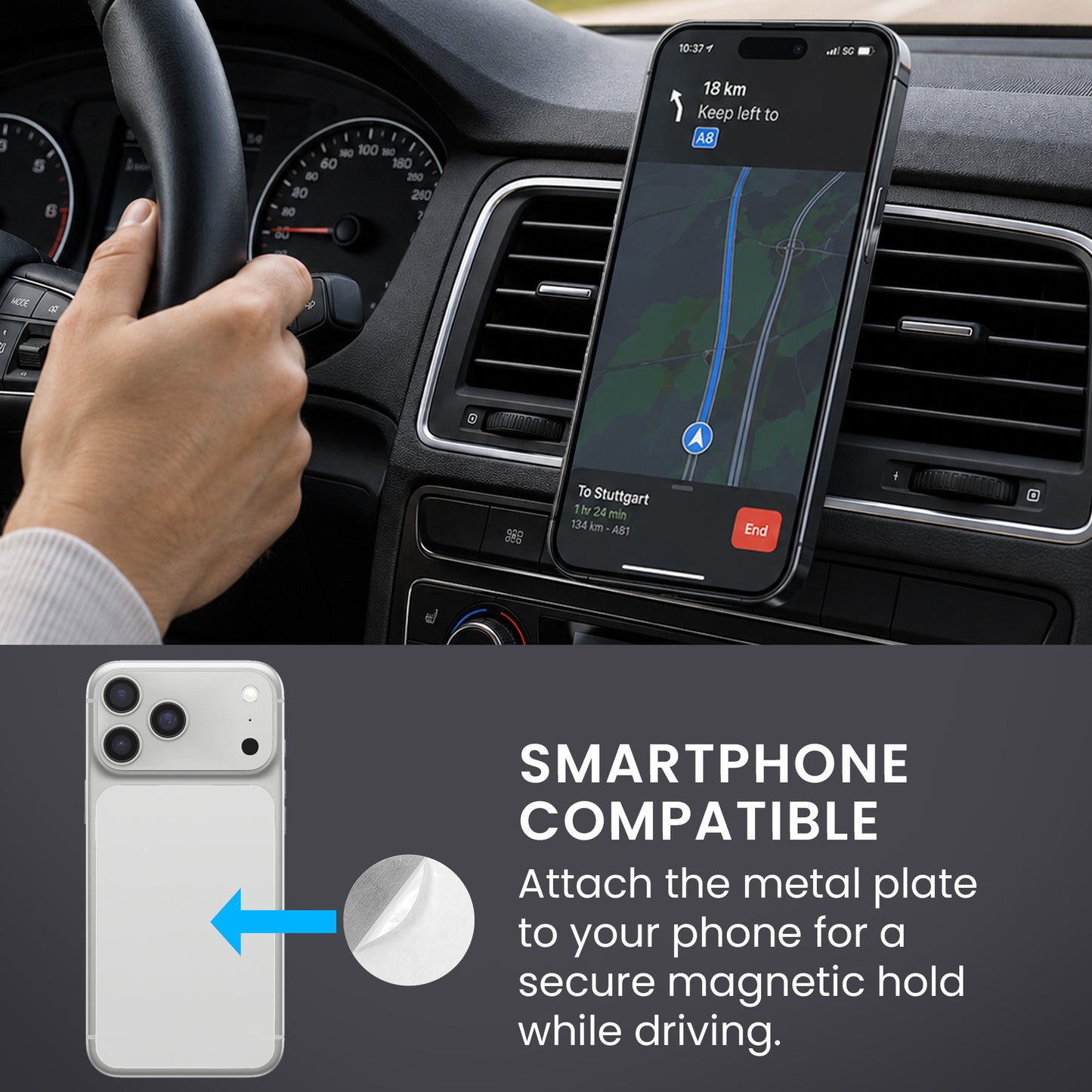 kwmobile Halterung für OOONO Co-Driver NO2 / NO1 - Magnetischer Lüftungshalter aus Aluminium, Auto Halter Clip für Verkehrsalarm Gerät, Kfz Zubehör Schwarz Schwarz