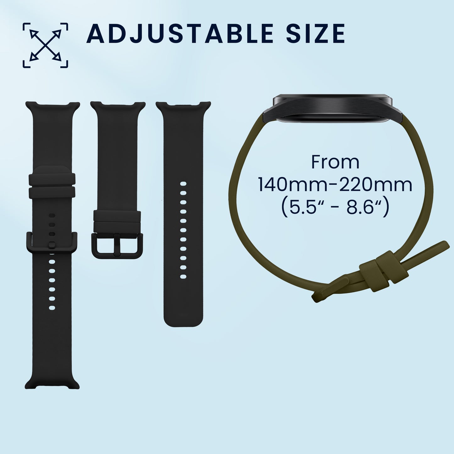 kwmobile 2x Uhrenarmband für Samsung Galaxy Watch 9 Armband - Fitnesstracker Band Set aus TPU Silikon - Ersatzarmband Smartwatch - Schwarz Dunkelgrün Schwarz