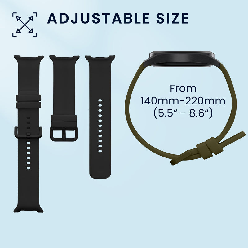 kwmobile 2x Uhrenarmband für Samsung Galaxy Watch 9 Armband - Fitnesstracker Band Set aus TPU Silikon - Ersatzarmband Smartwatch - Schwarz Dunkelgrün Schwarz