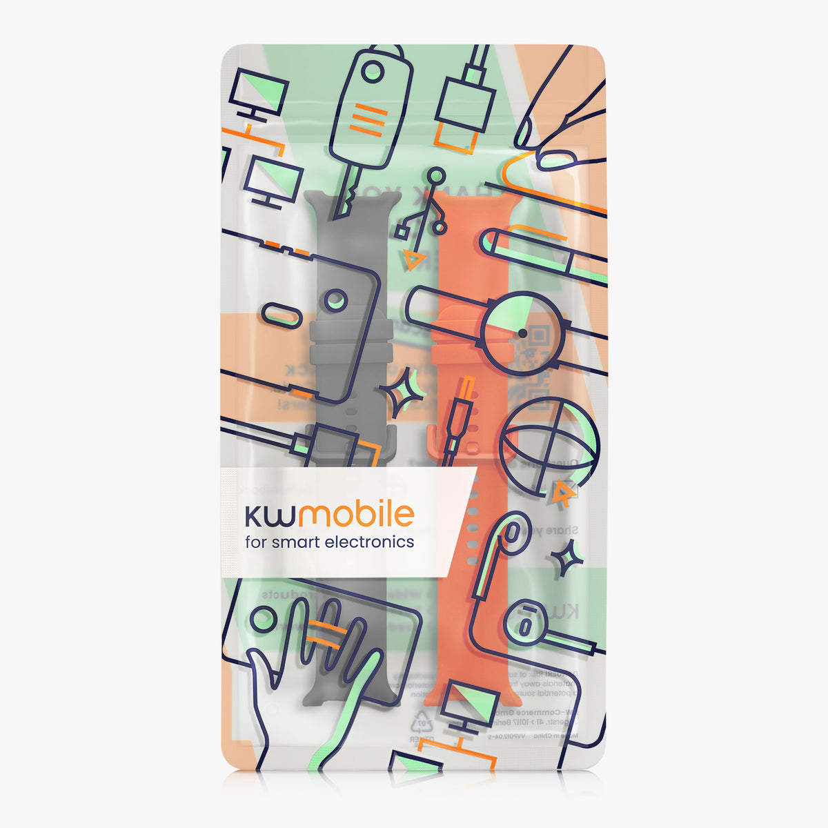 kwmobile 2x Uhrenarmband für Samsung Galaxy Watch 9 Armband - Fitnesstracker Band Set aus TPU Silikon - Ersatzarmband Smartwatch - Orange Schwarz Orange