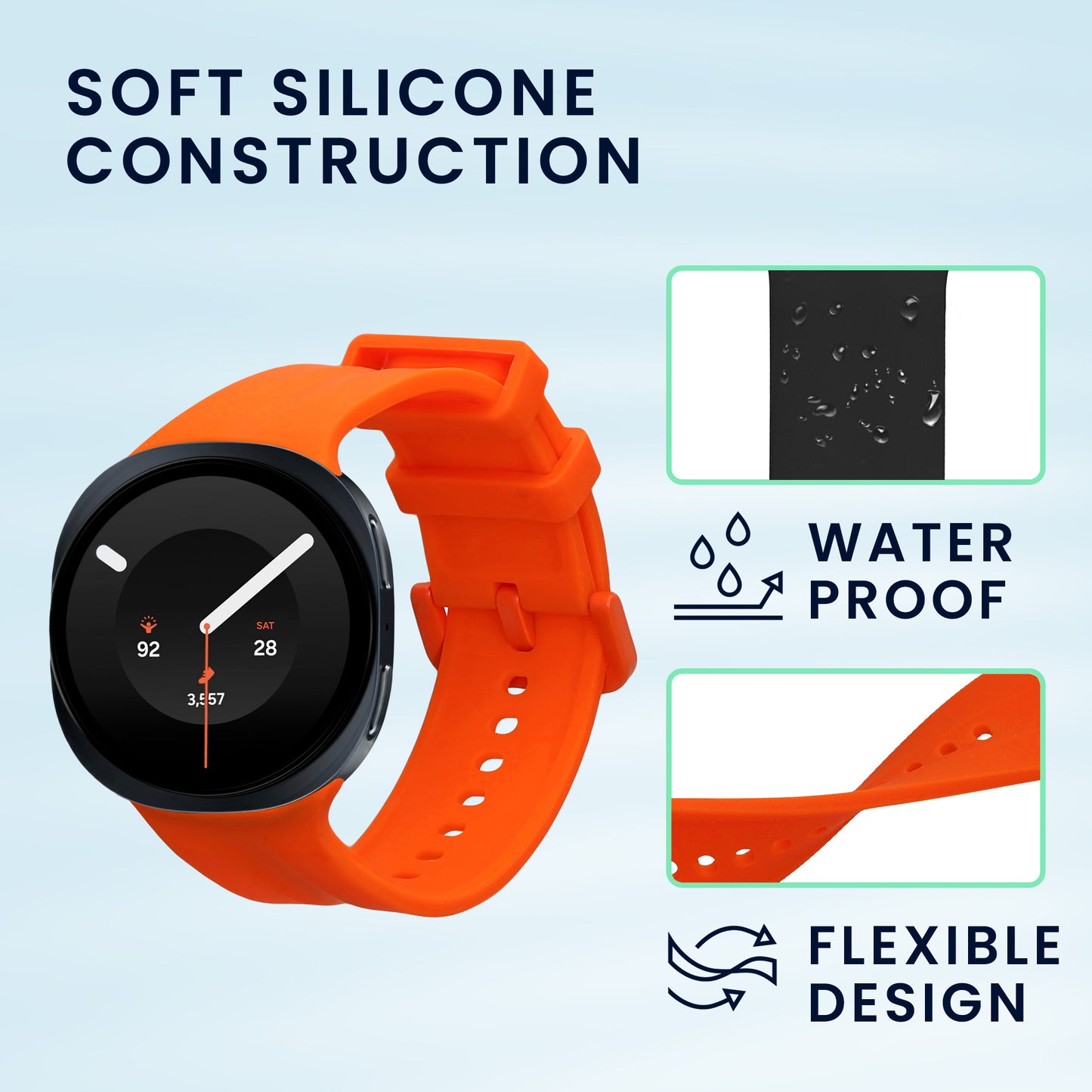 kwmobile 2x Uhrenarmband für Samsung Galaxy Watch 9 Armband - Fitnesstracker Band Set aus TPU Silikon - Ersatzarmband Smartwatch - Orange Schwarz Orange