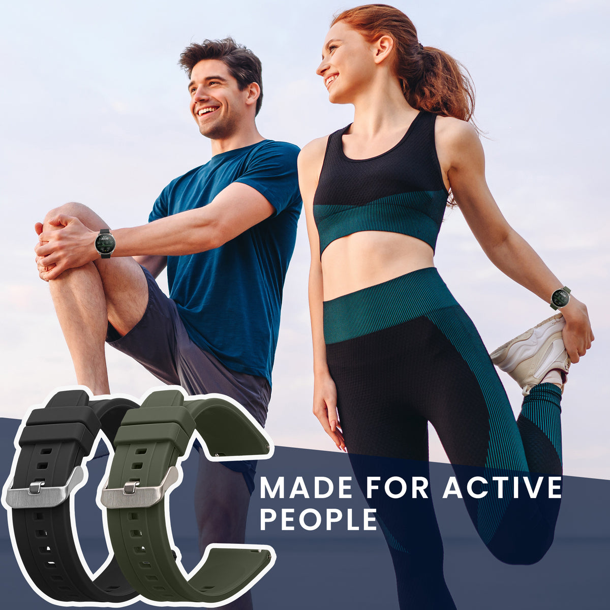 kwmobile 2x Uhrenarmband für Amazfit Cheetah 2 Ultra Armband - Fitnesstracker Band Set aus TPU Silikon - Ersatzarmband Smartwatch - Schwarz Dunkelgrün Schwarz