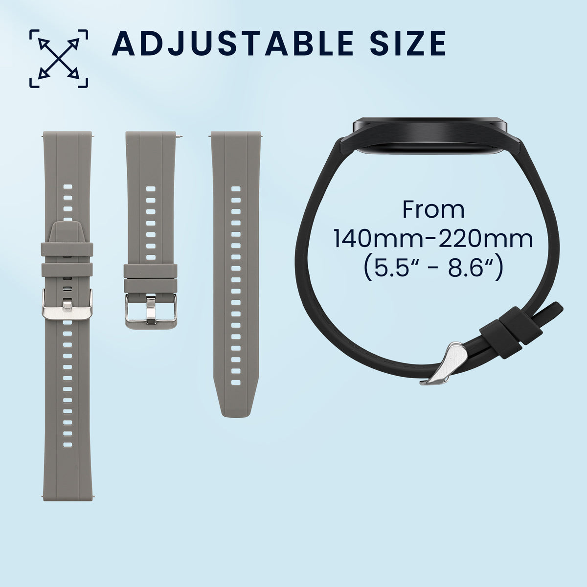 kwmobile 2x Uhrenarmband für Amazfit Cheetah 2 Ultra Armband - Fitnesstracker Band Set aus TPU Silikon - Ersatzarmband Smartwatch - Grau Schwarz Grau