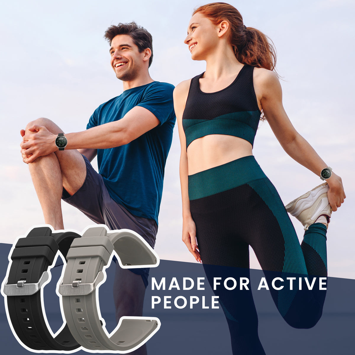 kwmobile 2x Uhrenarmband für Amazfit Cheetah 2 Ultra Armband - Fitnesstracker Band Set aus TPU Silikon - Ersatzarmband Smartwatch - Grau Schwarz Grau