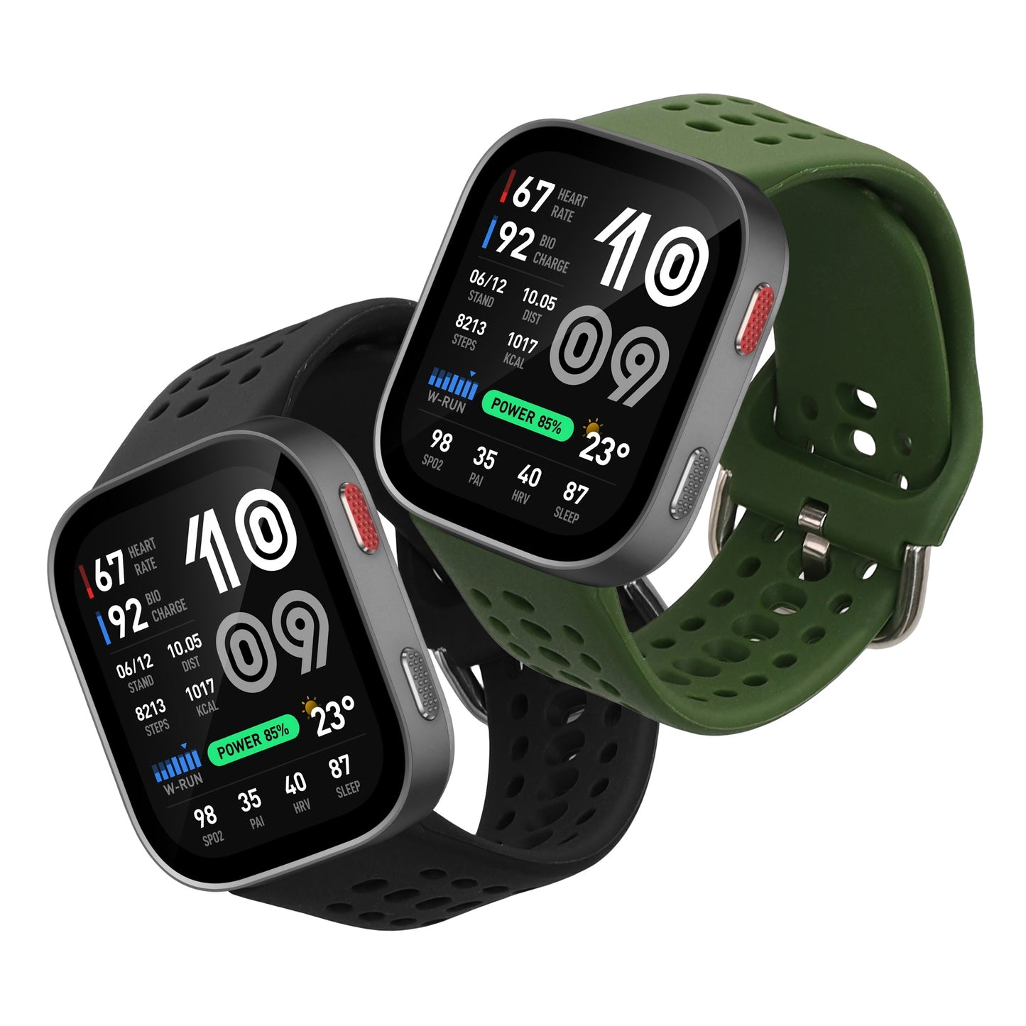 kwmobile 2x Uhrenarmband für Amazfit Bip Max 50mm Armband - Fitnesstracker Band Set aus TPU Silikon - Ersatzarmband Smartwatch - Schwarz Dunkelgrün Schwarz