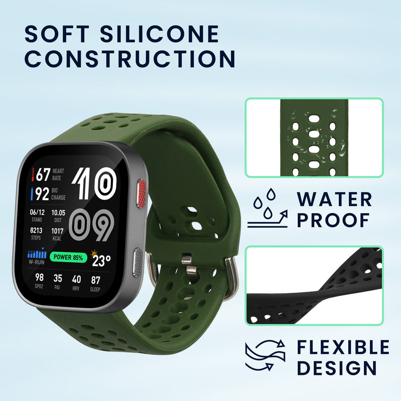 kwmobile 2x Uhrenarmband für Amazfit Bip Max 50mm Armband - Fitnesstracker Band Set aus TPU Silikon - Ersatzarmband Smartwatch - Schwarz Dunkelgrün Schwarz